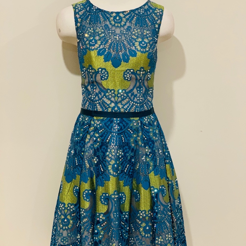 Jovani Beaded Multicolor Blue Green Cocktail Dress